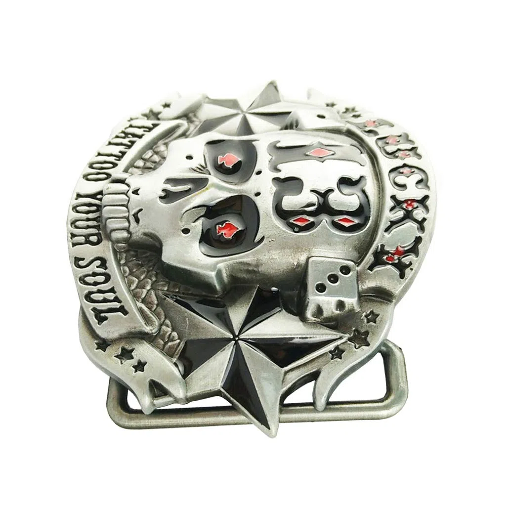 Hebilla de Cinturón de Calavera Vaquero Occidental - Metal Lucky 13 para Hombre, Cabeza de Fantasma Gótica, 3.1 x 2.5 Pulgadas, 2.33 oz