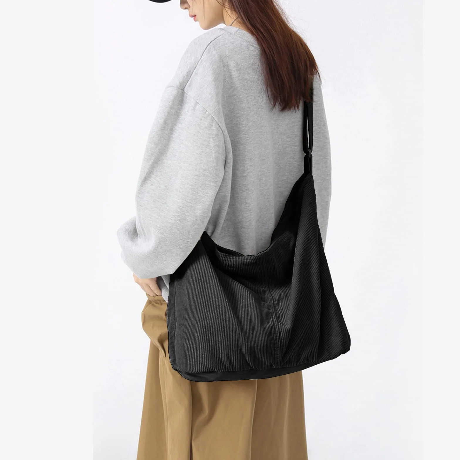 X SIM FITNESSX Bolso bandolera unisex de pana grande, para mujer, para el día a día, oficina, escuela, viajes