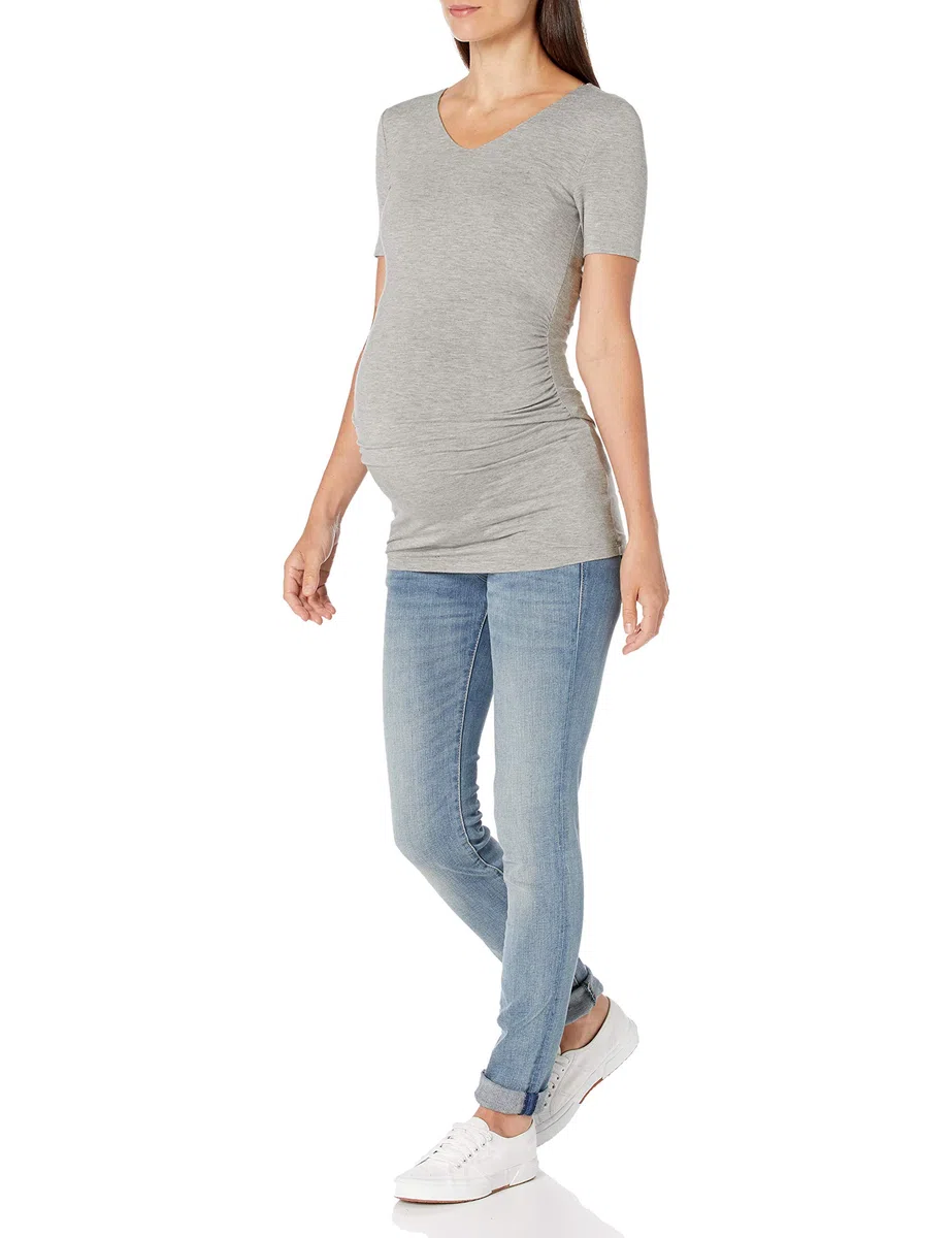 Amazon Essentials Camiseta de Cuello en v Fruncida de Manga Corta de Maternidad Mujer, Pack de 2