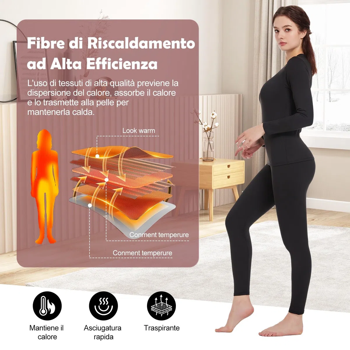 TBoonor Ropa Interior térmica para Mujer, Ropa Interior cálida y Funcional, Juego de Ropa Interior de esquí para Mujer con Forro Polar Interior, ultrasuave, para Invierno, Ropa Interior térmica Larga