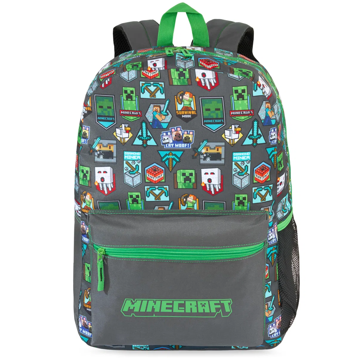 Get Trend Minecraft Grande Mochila Niños, 46 cm Mochila Escolar Ajustable y Acolchada, para Colegio, Viaje y Ocio, Regalo Gamer para Niños (Verde/Gris Minecraft)