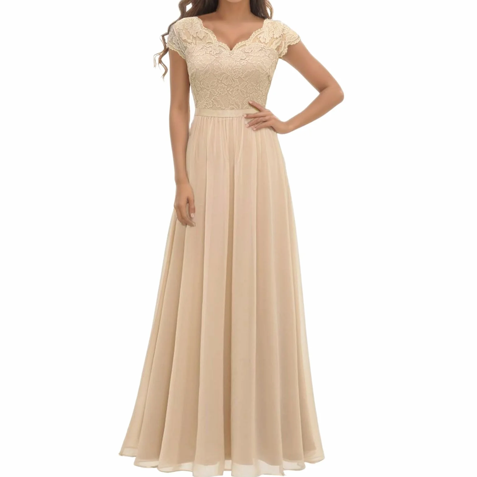 Vestido de noche para mujer, festivo, largo, elegante, para bodas, invitadas de boda, vestido de noche, gasa, línea A, cuello en V, vestido de cóctel, vestido de fiesta, moderno, A4