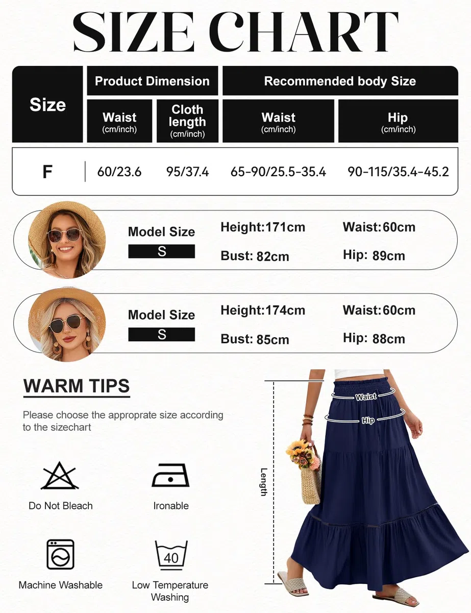 HEEKPEK Faldas Mujer Verano Cintura Alta Largas Falda Bohemia Maxi Corte A Falda Básica de Faldones para Vacaciones Playa Casual