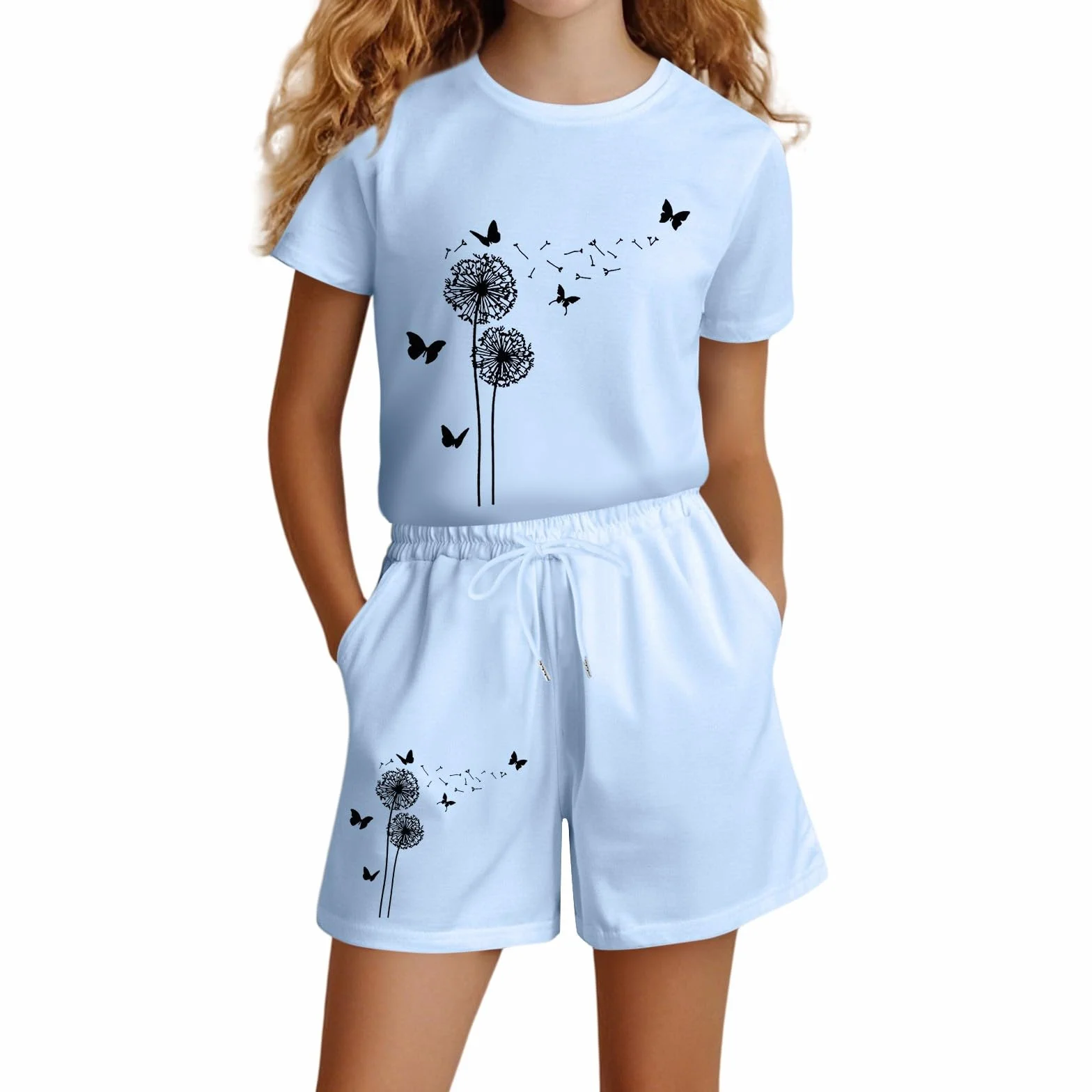 Chándal para niña, ropa deportiva, chándal para niños, niñas, verano, informal, manga corta, juego para camiseta, bolsillo superior, pantalones cortos