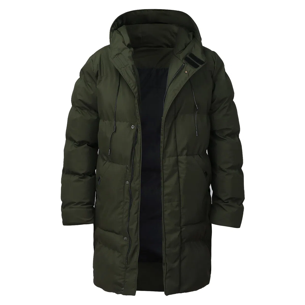 Abrigos de invierno para hombre Chaqueta Casual Sólido Bolsillo con cremallera Manga Larga Abrigo con Capucha Cálido Cremallera Empalme Abrigo Extra Largo Hombre Abrigo Invierno