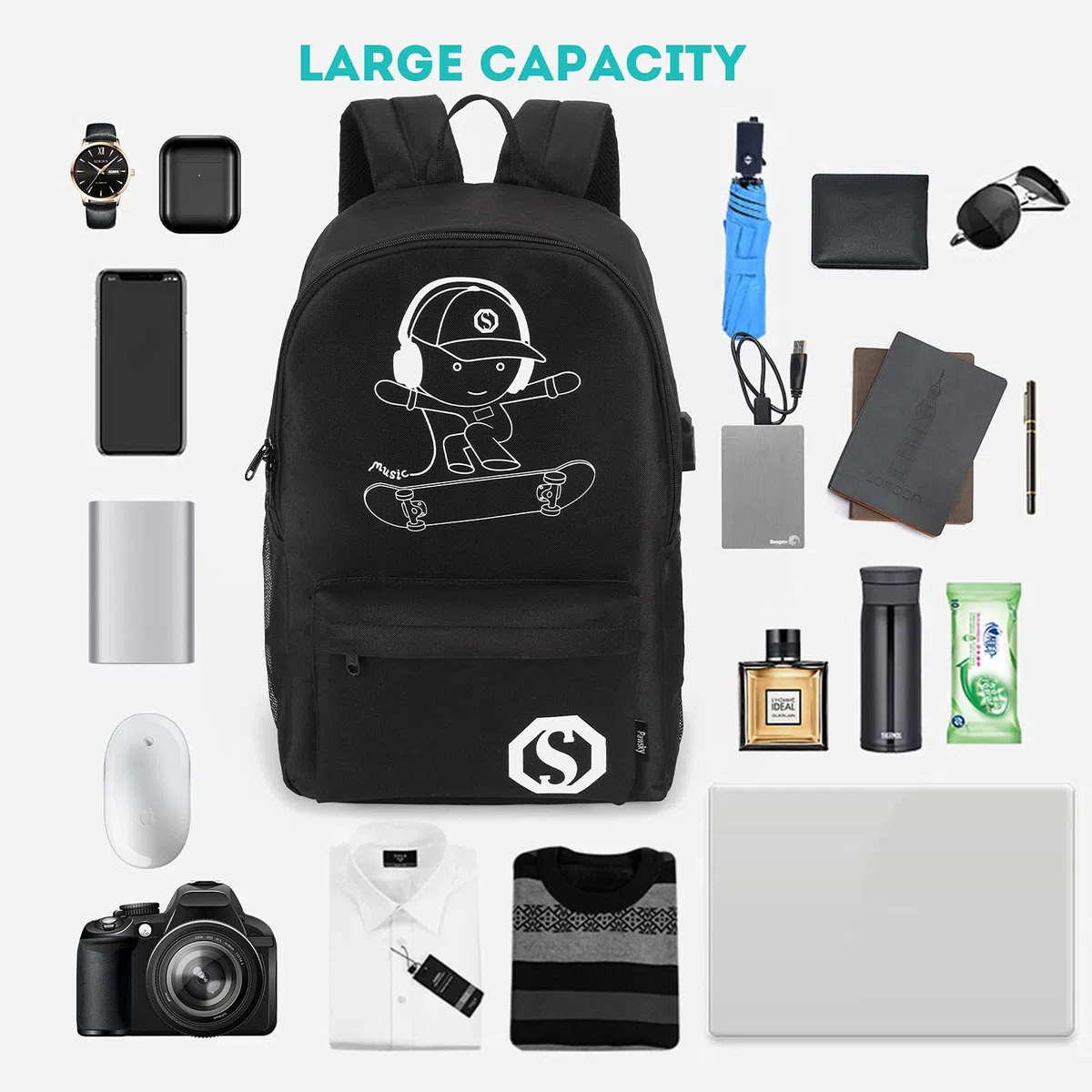 Mochilas Escolares Mochila Luminosa de Anime Carga USB Puerto Mochila Escolar Mochila con Estuche de Lápiz Luminoso Mochila para niñas niños Adolescentes Mochila