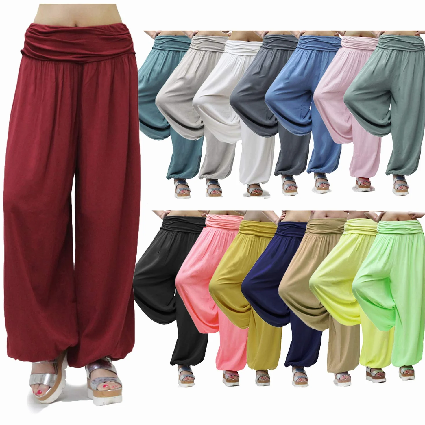 Glamexx24 Pantalón Harems para Mujer - Pantalón Aladino Ligero Hinchado, Saruel, Yoga, Bombacho, Informal de Verano