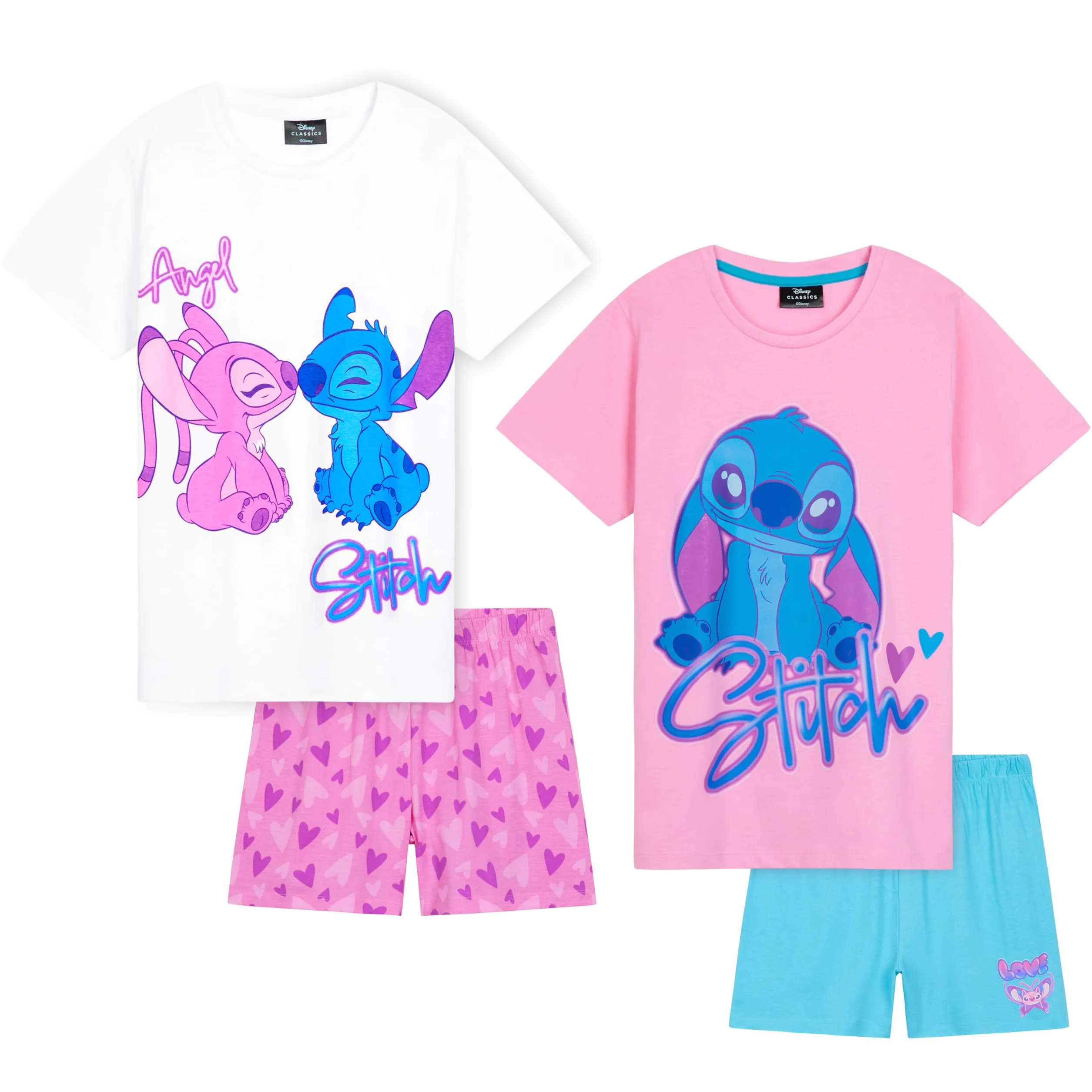 Disney Stitch Pijama Corto Niña, Conjunto Verano Camiseta Manga Corta y Pantalón, Pack de 1 o 2 Pijamas, Regalo para Niña