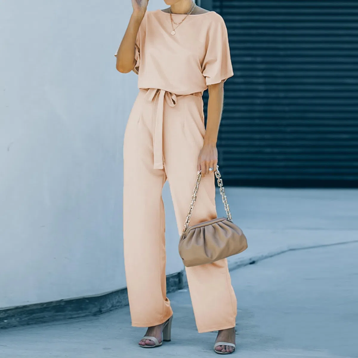 Mono para mujer manga corta pantalones elegantes mono informal suelto con cinturón