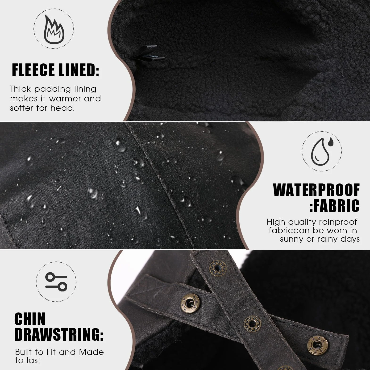 TOP-EX Gorro de invierno impermeable, gorra de piloto de aviador con orejeras resistentes al viento, gorra con forro polar cálido para actividades al aire libre frías y húmedas, 55-66 cm