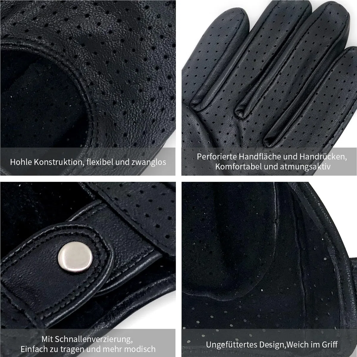 Guantes de conducción de malla táctil de piel de oveja suave y delgada retro para mujeres