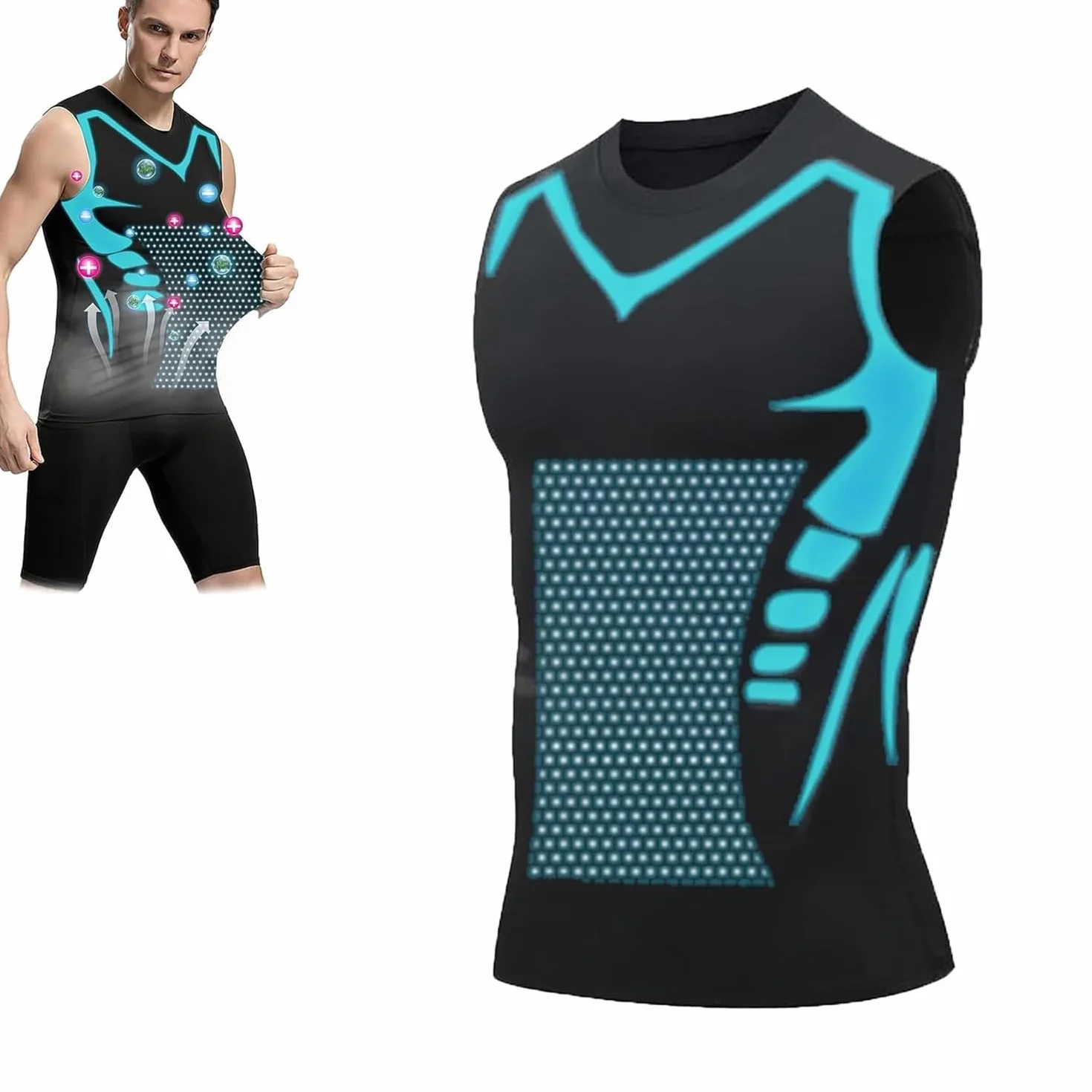 Vita-boost - Camiseta de compresión, versión Ionic Shaping sin mangas, chaleco corrector de postura de turmalina meniónica, camisas de compresión sin mangas para hombre