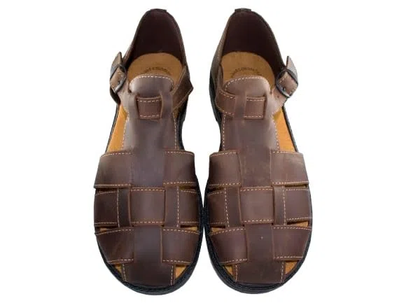 Sandalias de Cuero para Caballero, Estilo con Hebilla Ajustable, Color Marrón y Negro, Suela Antideslizante
