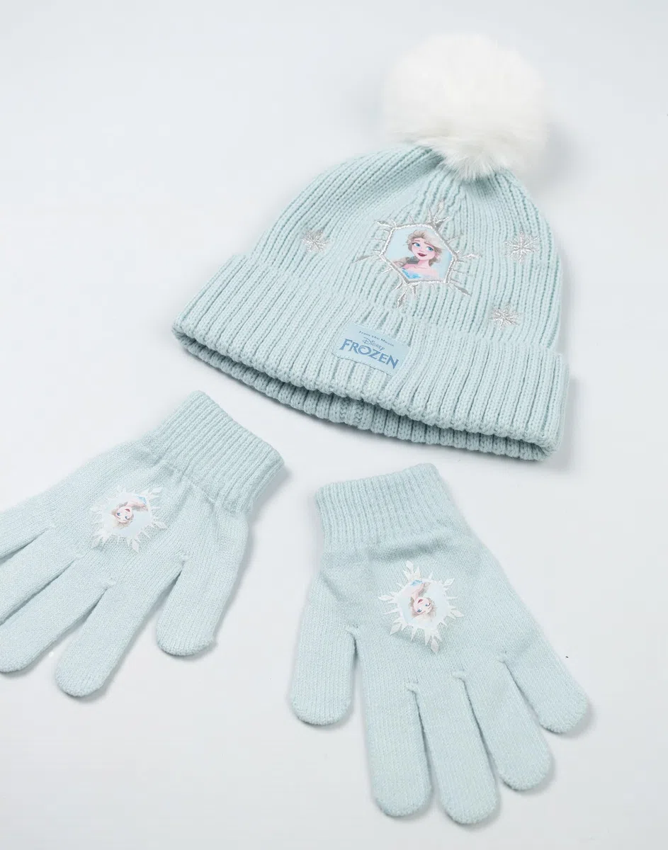 Disney Frozen Elsa - Conjunto de gorro y guantes para niñas, color azul claro, accesorios cálidos de invierno para niños con diseño de personajes