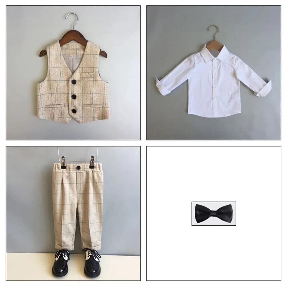 DAIHAN Chicos Disfraces de británica Cuadros de Tweed Slim Fit Conjunto de Traje de Bautizo Chaqueta y Pantalones para Ocasiones Especiales, Cumpleaños, Bodas, Cenas de graduación