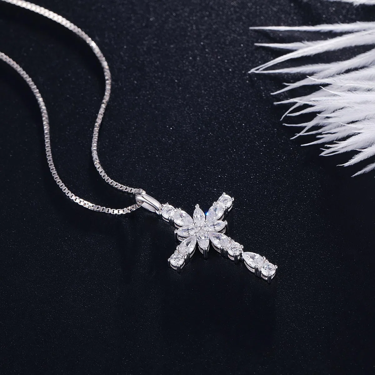 Placcato oro bianco 18 carati Collar Cruz Mujer Plata s925 Cadena de Plata 925 Colgante para Mujere y Damas