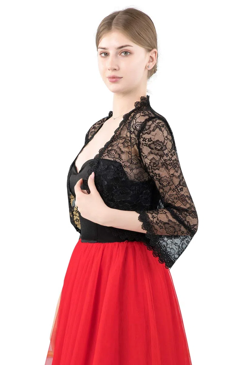 Central Chic Bolero de encaje frontal abierto para mujer, para bodas, novias, damas de honor, vestidos de noche, S-M