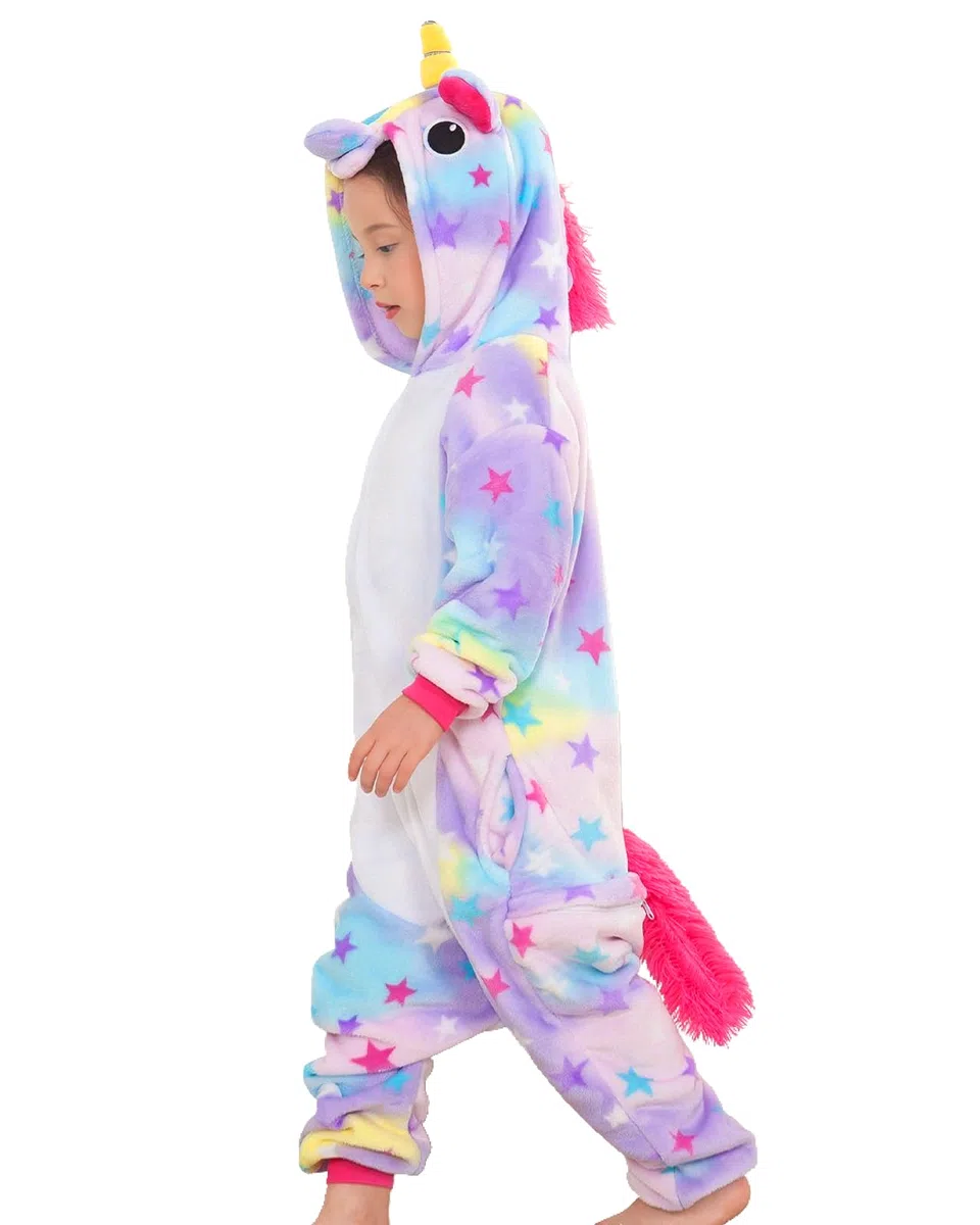 GEEKEO Pijama para Niños Onesies Unicornio Cosplay Costume con Capucha, Ropa de Dormir Unicornio Ropa de Noche Fancy Dress Up Dibujos Animados para niños Halloween Navidad