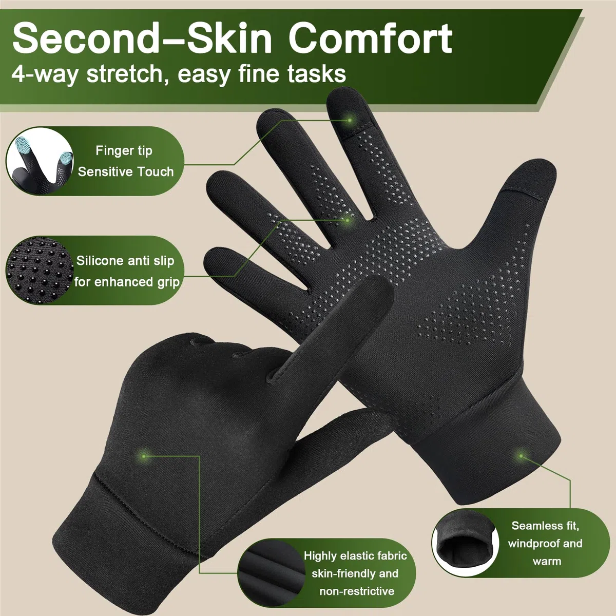 Guantes de invierno para correr para hombres y mujeres, forro térmico para clima frío, guantes cálidos negros para pantalla táctil, guantes de invierno delgados para esquí, nieve, ciclismo,