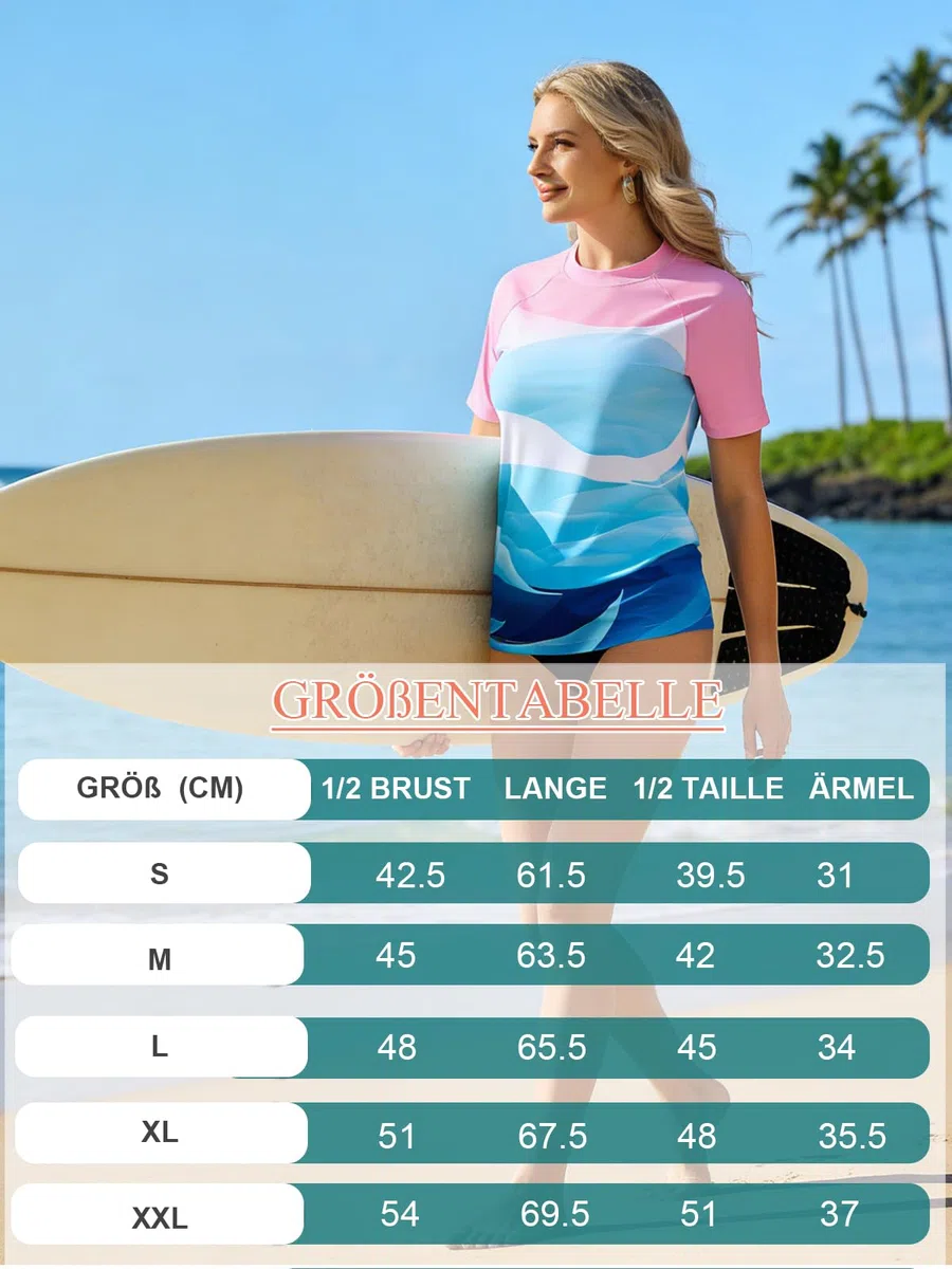 Camiseta UV de manga corta para mujer, UPF 50+, camiseta de natación Rash Guard de secado rápido para surf acuático S-XXL