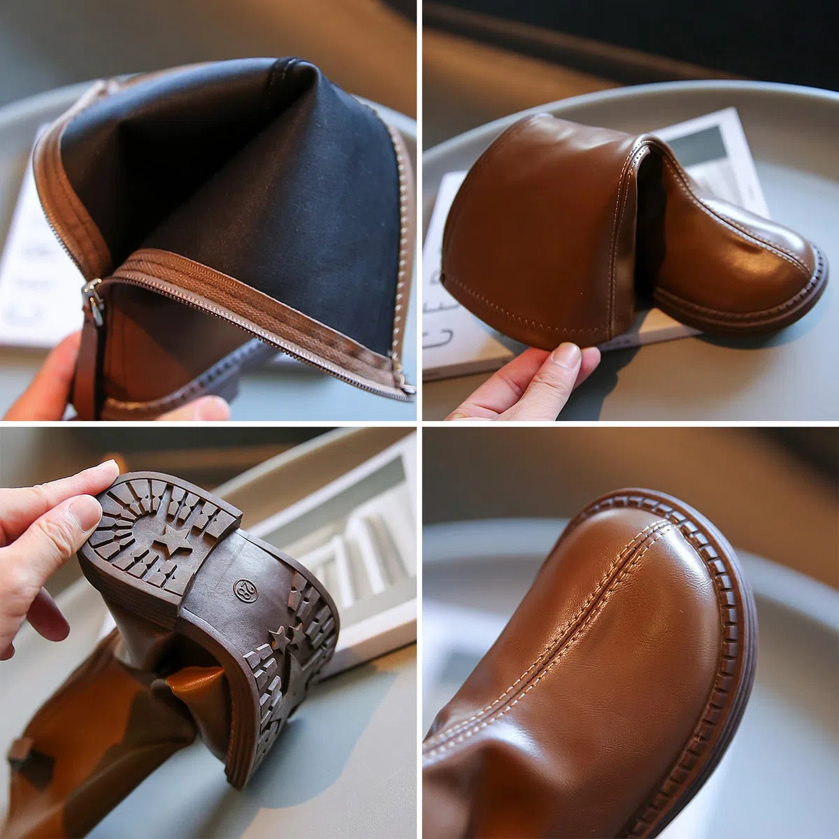 Botas De Equitación Para Niñas (26-36), Transpirables/sin Frotar Los Pies, Cremallera Trasera/hasta La Rodilla, Suela Antideslizante/de Goma, Punta Redonda, Para Otoño,30,Brown