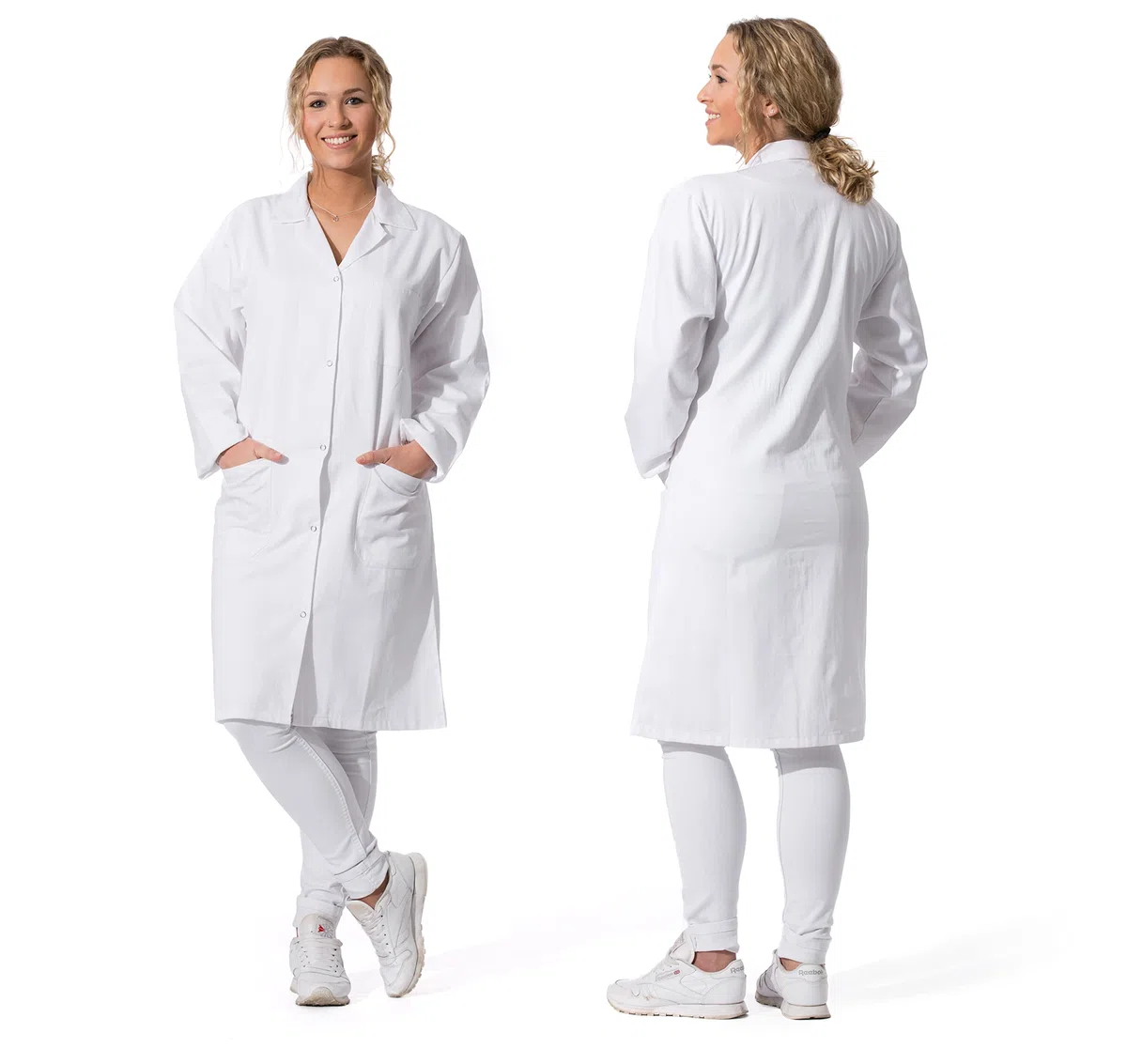 ZOLLNER Bata de laboratorio larga para mujer - Bata médica con prácticos bolsillos y botones a presión - Algodón - Tallas 34-50 - Lavable hasta 95 °C - Certificado Oeko Tex®, 141