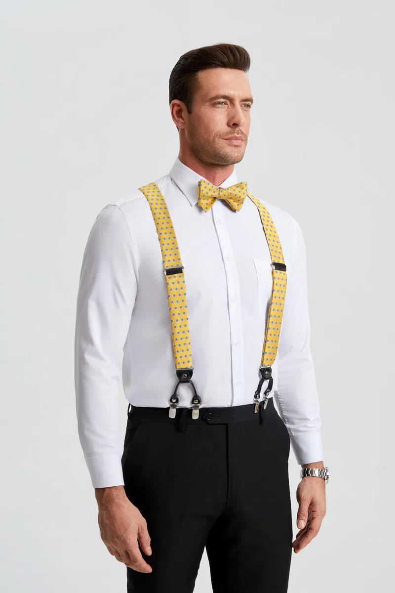 HISDERN Paisley Tirantes para hombre forma de Y elásticos y ajustables Pajarita Pañuelo set Conjuntos de y pajaritas para hombre