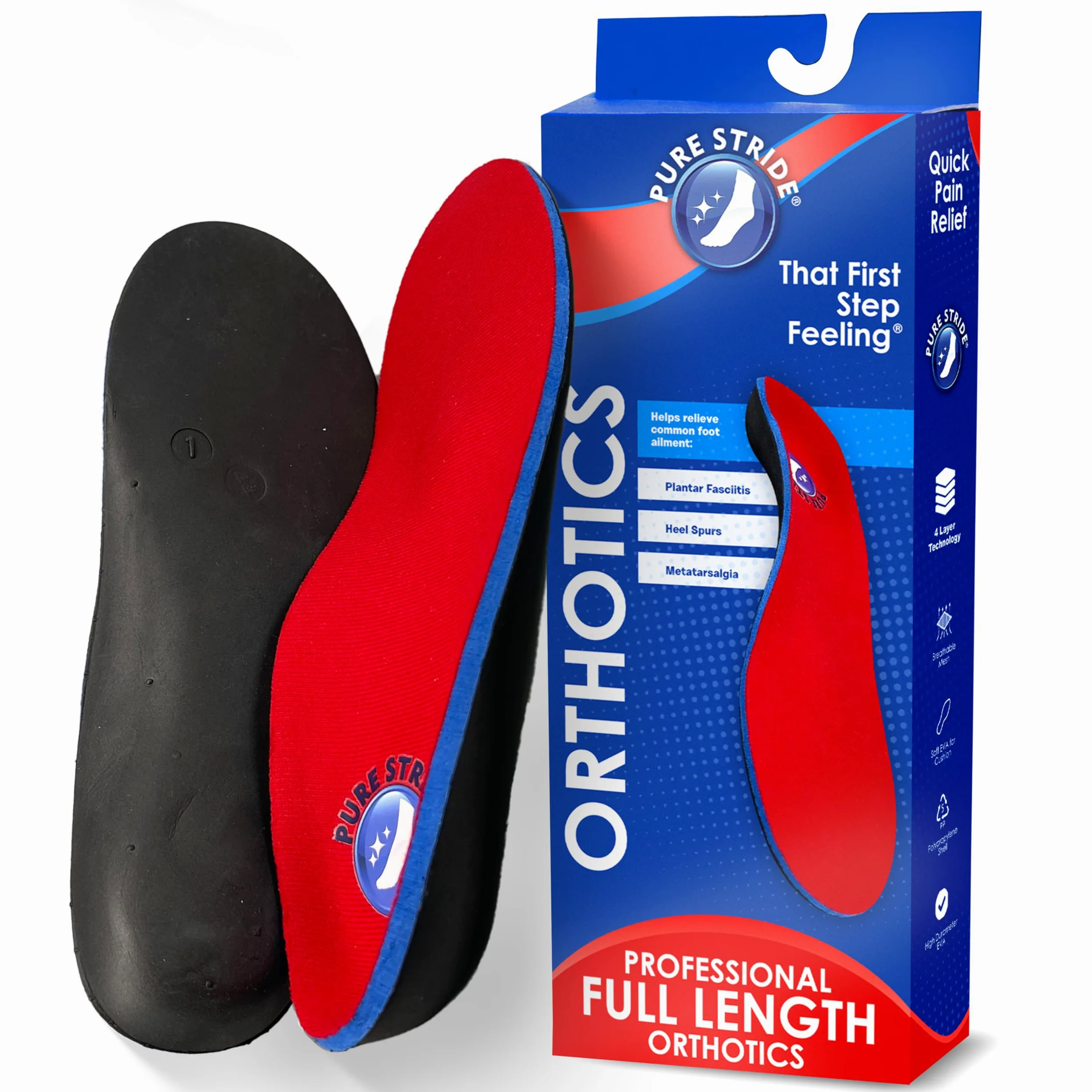 Pure Stride Plantilla ortopédica 1 par, para hombre 10-10.5 / mujer 12-12.5