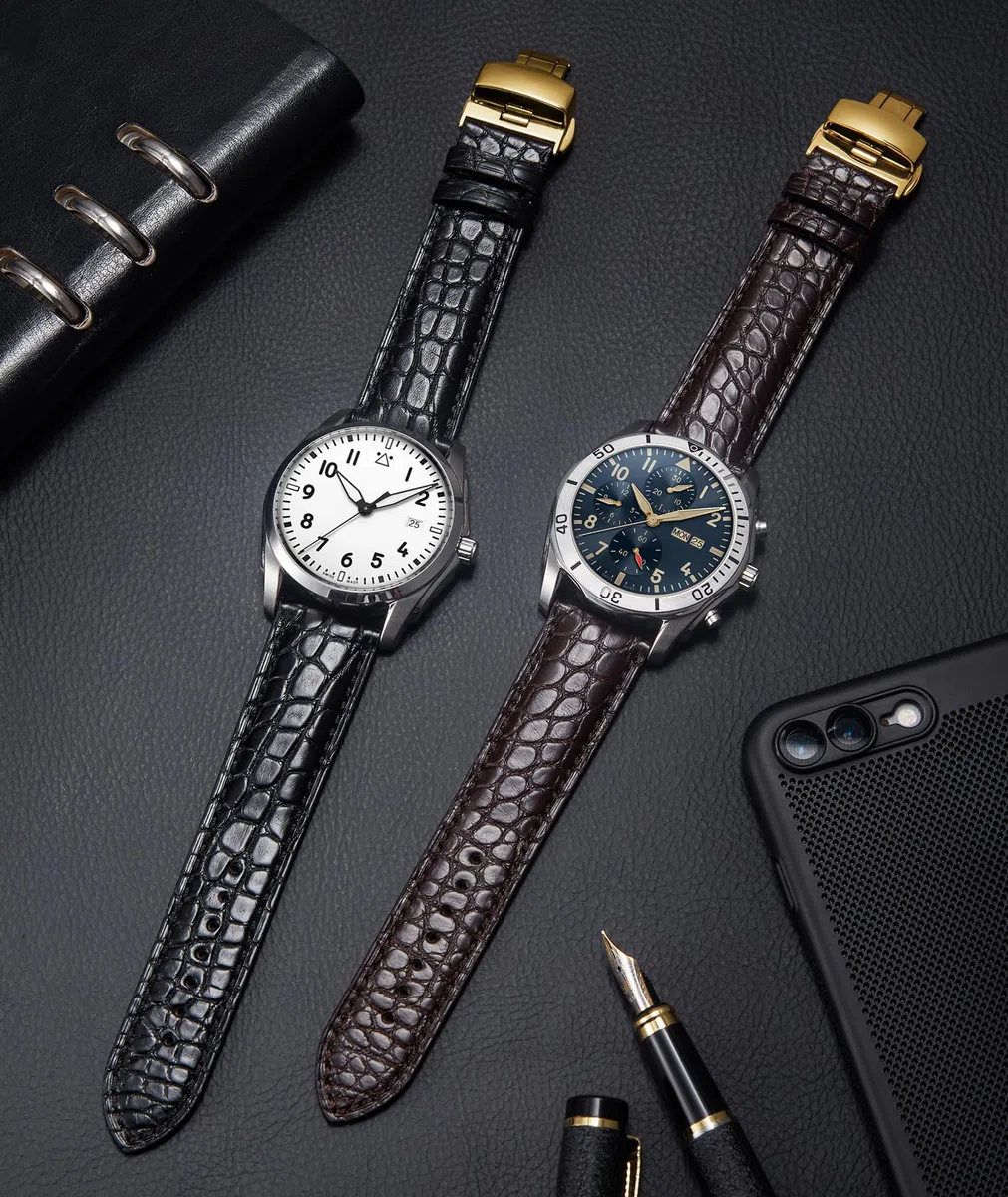 BINLUN Correa Reloj de Cuero Correas Piel de Cocodrilo Relieve para Hombre Mujer 18 mm 19 mm 20 mm 21 mm 22 mm Hebilla Plegable de Liberación Rápida Moda Clásica Artesanal