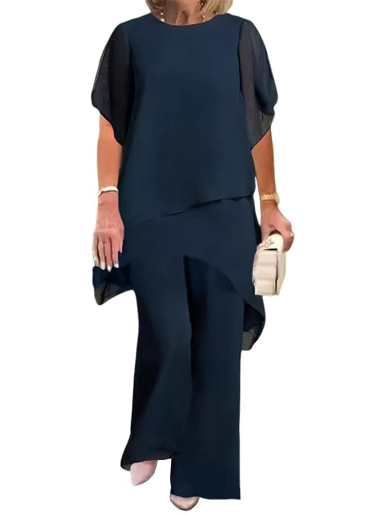 Traje de noche de tul para mujer, camisa y pantalones de gasa de dos piezas, conjunto de camisa y pantalones de cintura alta, traje de fiesta de gasa de dos piezas
