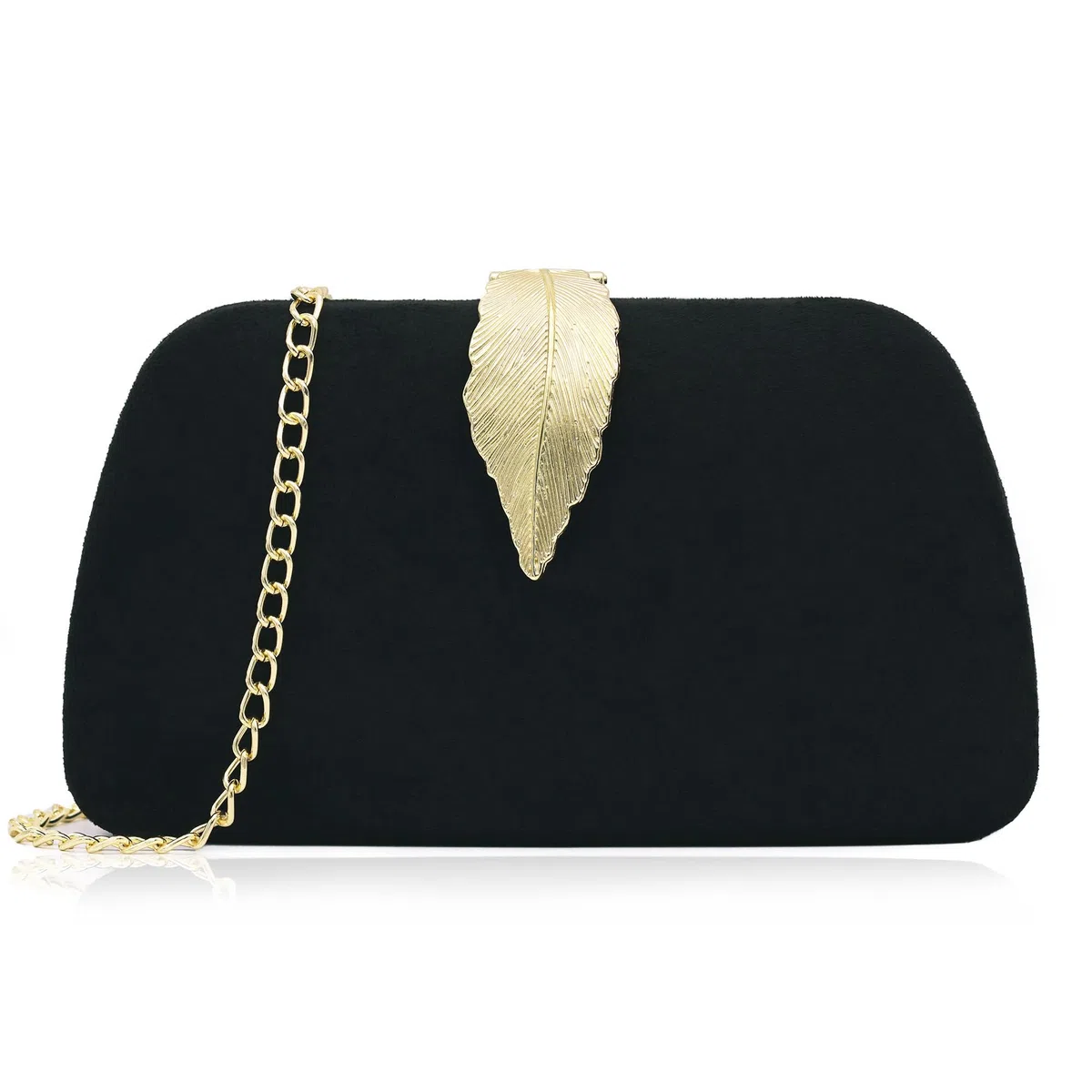 Bolsa de Cadena Mujer Elegante Clutch de Cadena Para Terciopelo con Bolso de Boda de Hebilla (Negro)