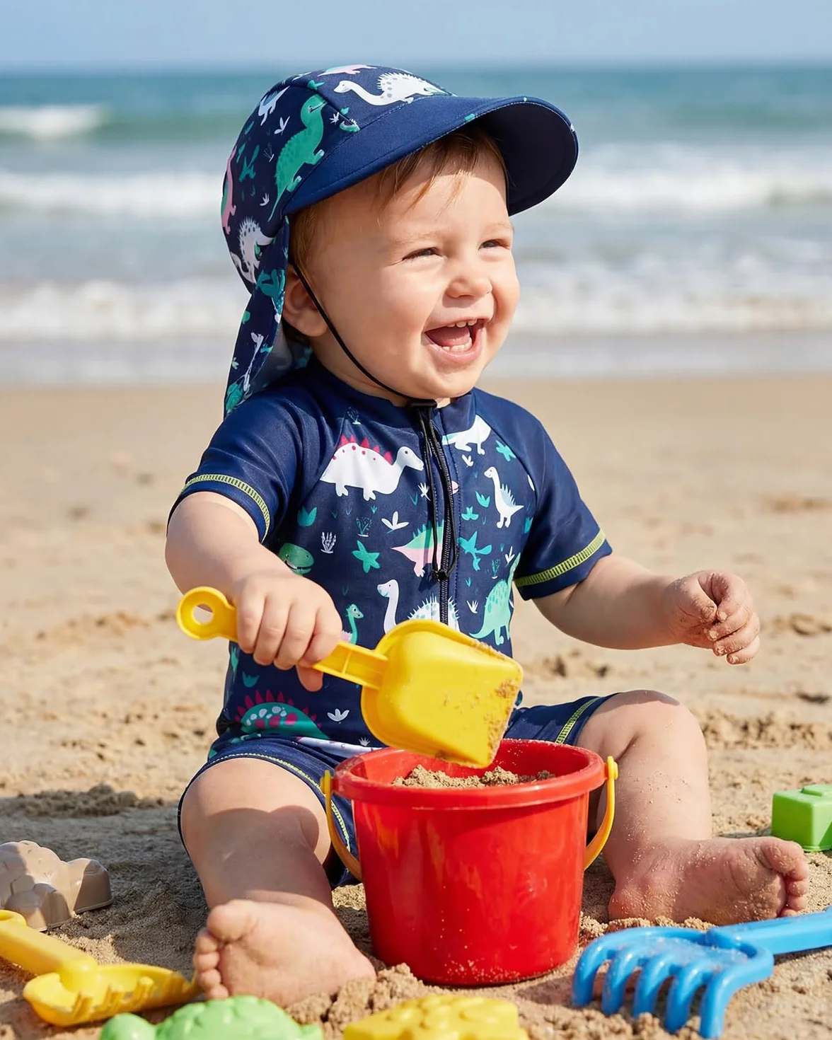 JiAmy Conjunto de 3 piezas de camiseta de protección contra erupciones para niños pequeños con traje de baño de manga corta para niños
