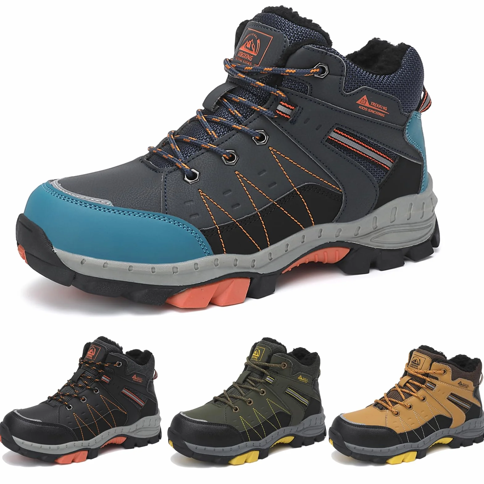 ASTERO Botas de Invierno para Niño 31-38 con Hebilla de Acero, Algodón, Zapatillas Trekking Senderismo, Botas de Nieve y Montaña, Azul 38
