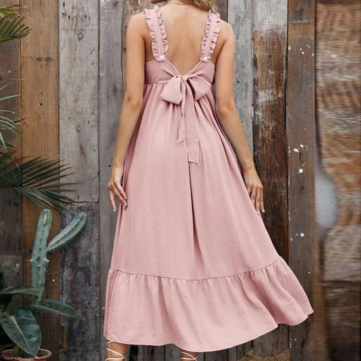 Vestido de Maternidad Mujeres sin Manga Casual Embarazadas Ropa Fruncida para Embarazadas Volante Color sólido Verano Vestido Largo premamá