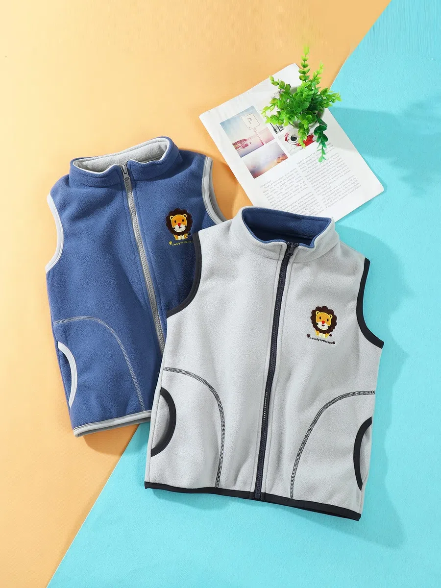 Chaleco para Niños Polar Fleece Otoño Invierno Niños Niñas Chaqueta de Dibujos Animados Sin Mangas Bebé Cremallera Abrigo