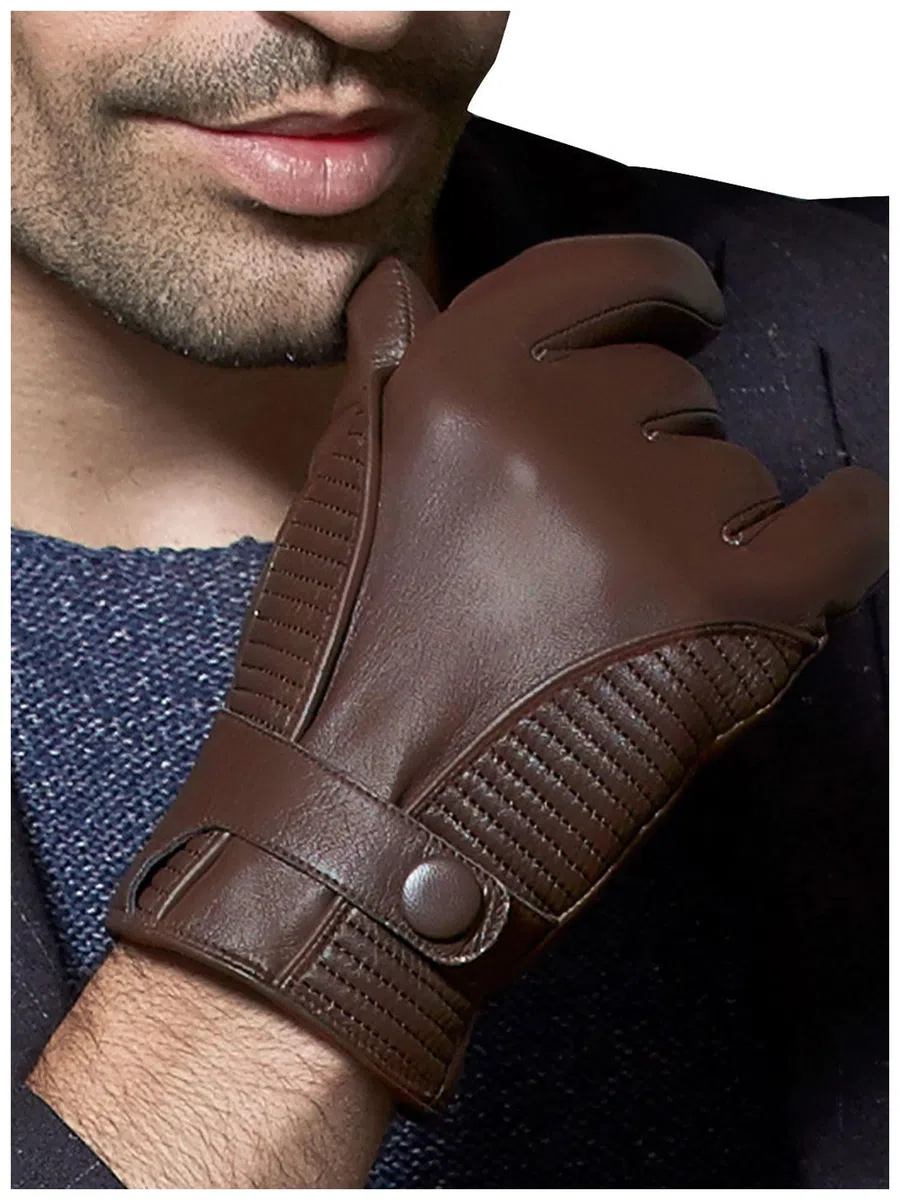GSG SINCE 1998 Guantes Piel Hombre y Cuero – Piel de Oveja Sin Cromo, Compatibles con Pantalla Táctil, Guantes de Invierno para Conducir con Forro de Cachemira Marrón Oscuro L