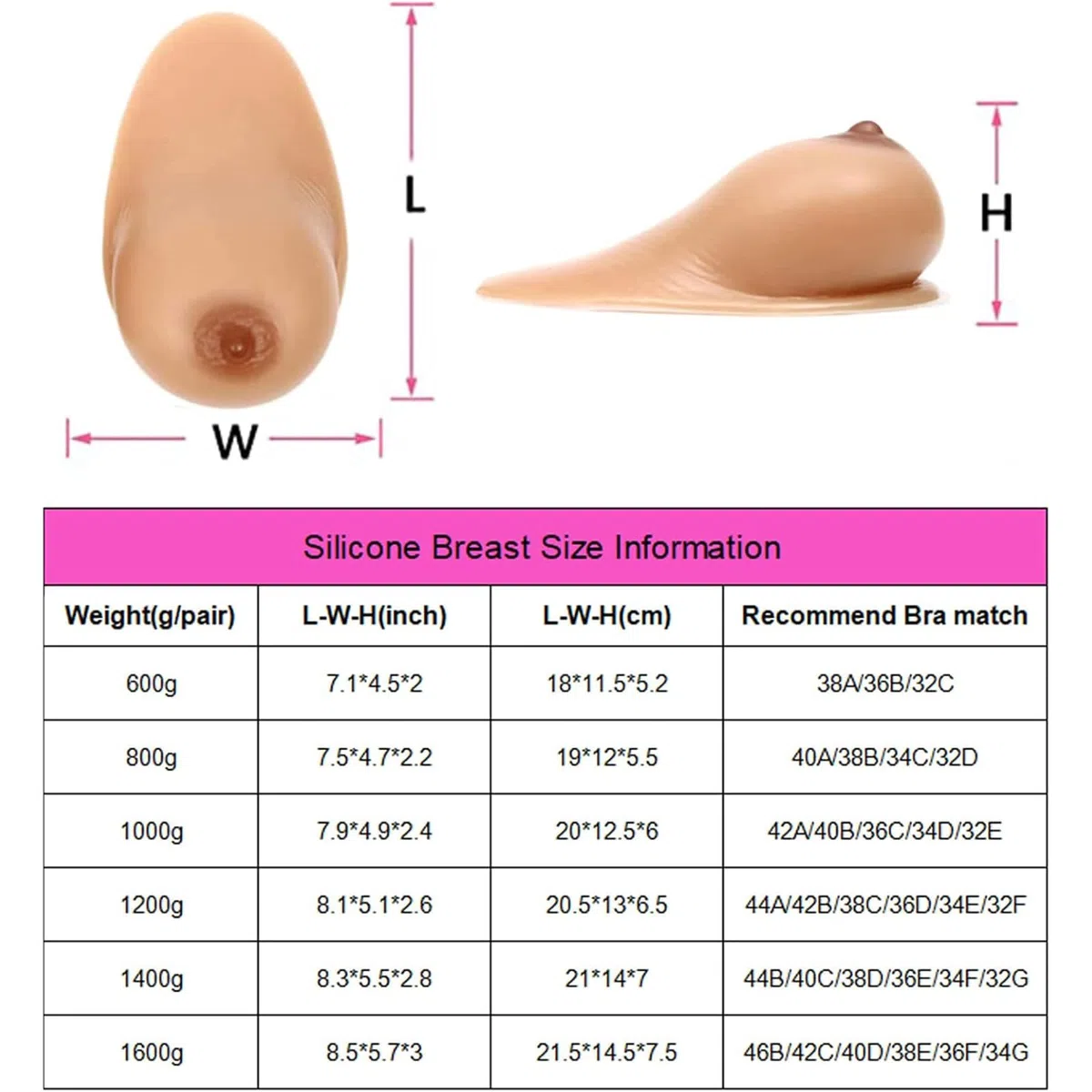 Prótesis mamarias Autoadhesivas de Silicona con Forma, Pechos Falsos, prótesis para mastectomía, Rellenos para Sujetador para travestis, transgénero y Cosplay,Nude,1400g/Pair