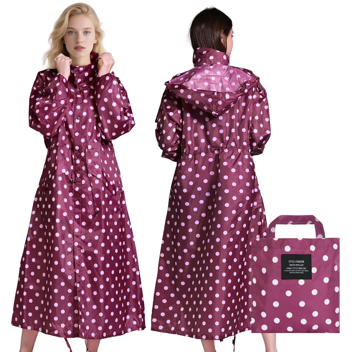 LAMA Poncho de Lluvia Impermeable, Reutilizable, Ligera y Larga, con Cordón y Cremallera, Impermeable con Capucha y Mangas para Mujeres, Adultos, Camping, Senderismo, Tamaño Libre