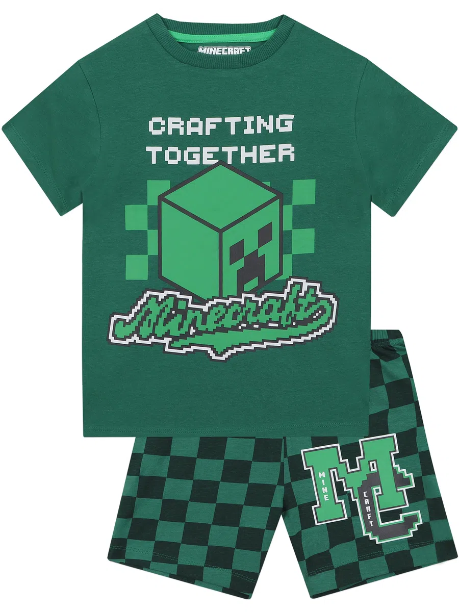 Minecraft Pijama Niños, Conjunto Niño Verano Creeper, Pijama Niño Manga Corta