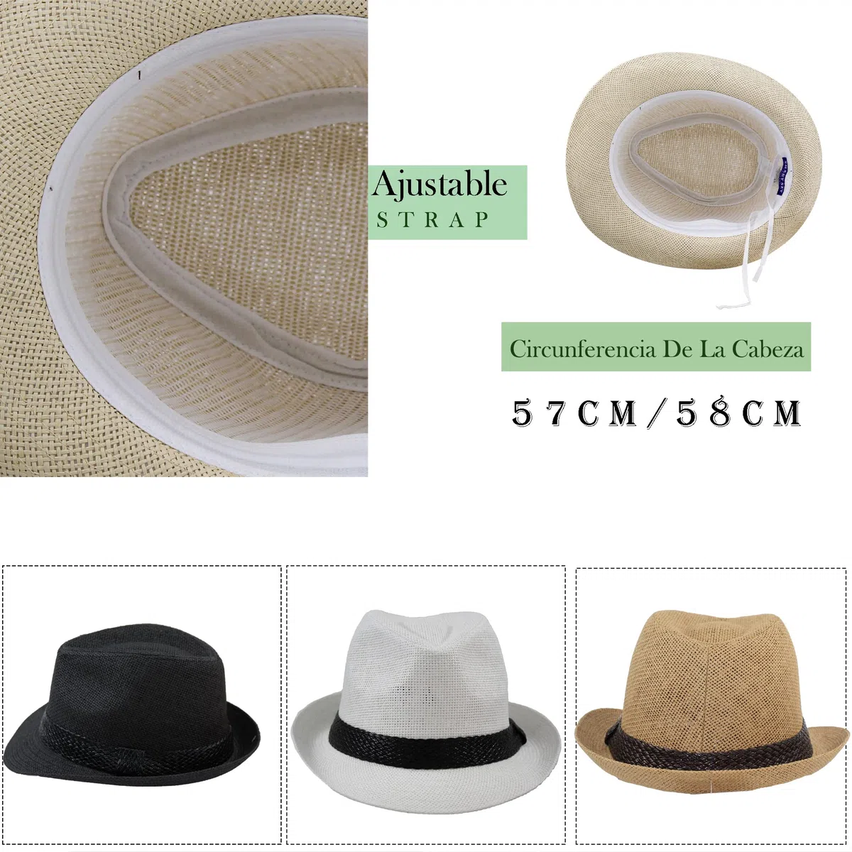 Sombrero Paja de Papel Hombre Mujer Gorra Panamá Verano Playa de ala Corta Moda Unisex 57/58CM