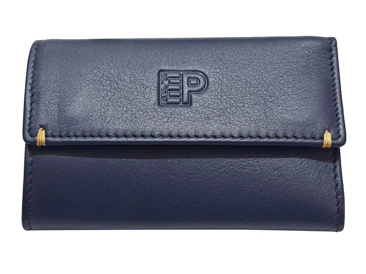 Tiendas LGP - Llavero de 6 Llaves con Billetero Tarjetero y Monedero, El Potro, Fabricado en Ubrique, Piel de Vacuno, Color Azul