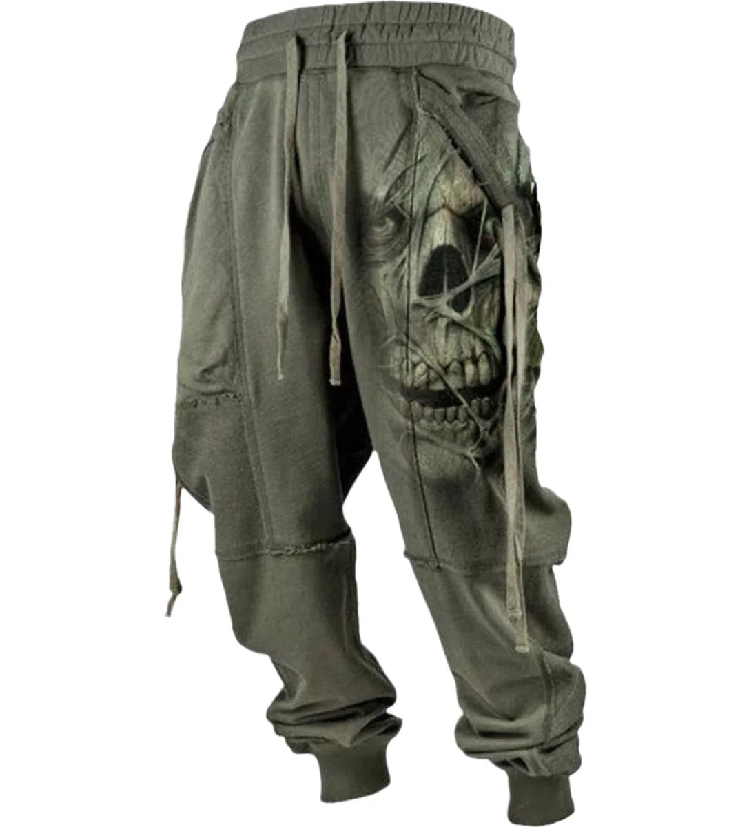 Pantalones de chándal de Forro Polar Occidental para Hombre, con Estampado de Calavera, Informales, Sueltos, con cordón, Pantalones Deportivos Activos