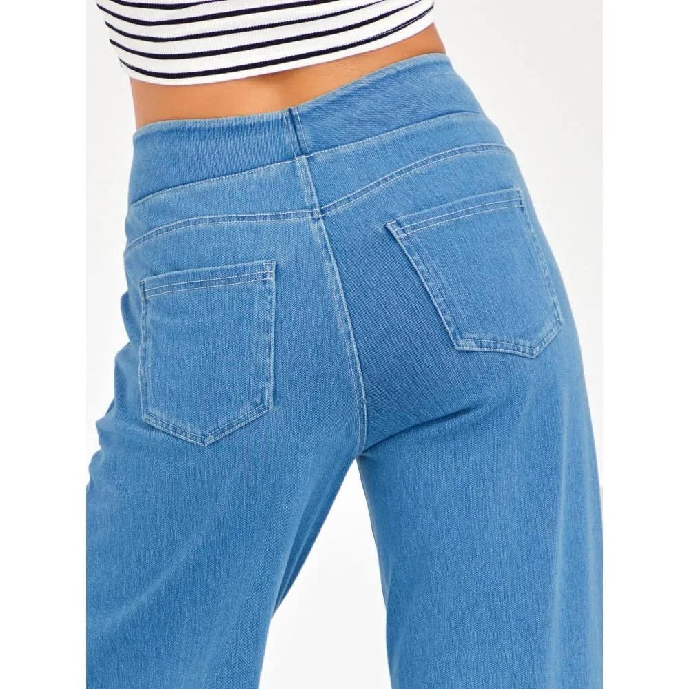Jeans Mujer Stretch de Pierna Ancha y Recta Tiro Alto Estilo Baggy Moderno Pantalones Casual Efecto Moldeador con Bolsillos mujeres/B/L
