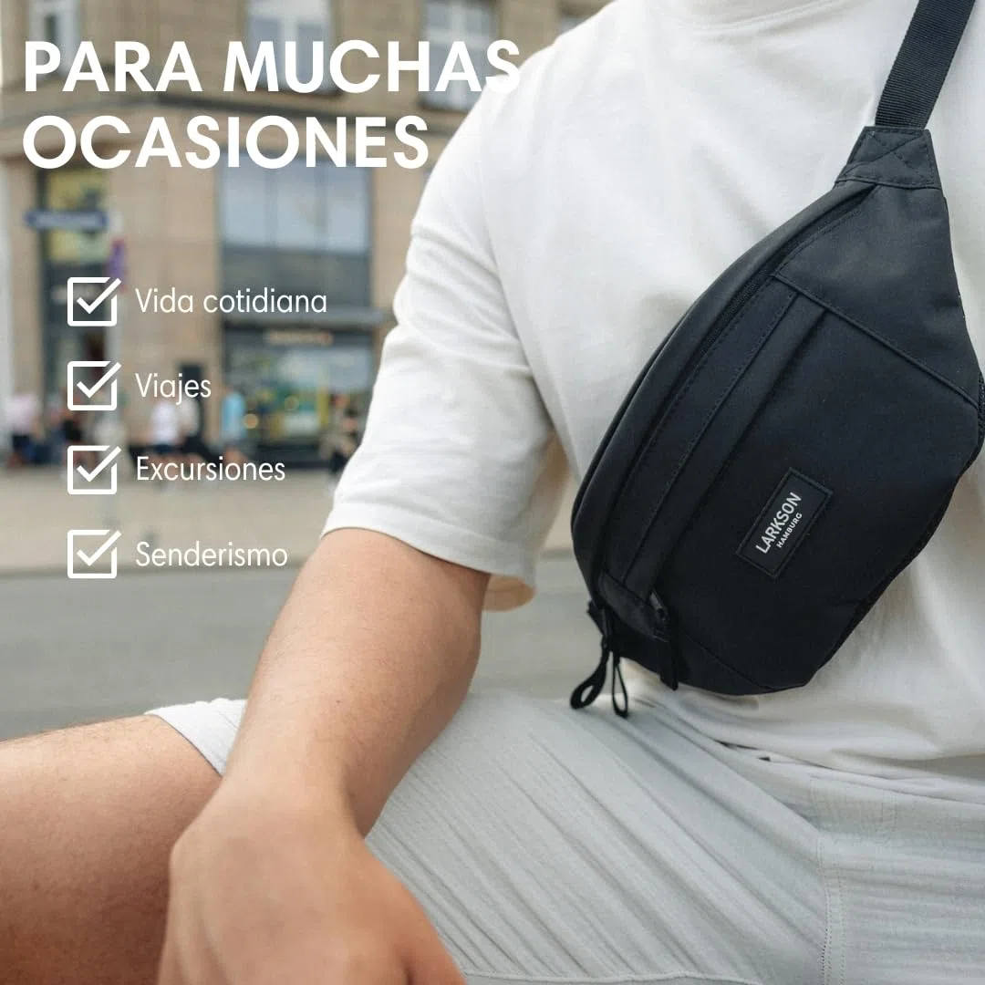 Larkson Riñonera Mujer y Hombre Gris - Ole - Bolsa en Bandolera para Festivales, Viajes y Deportes - Pequeña Bolsa de Cintura - Repelente al Agua
