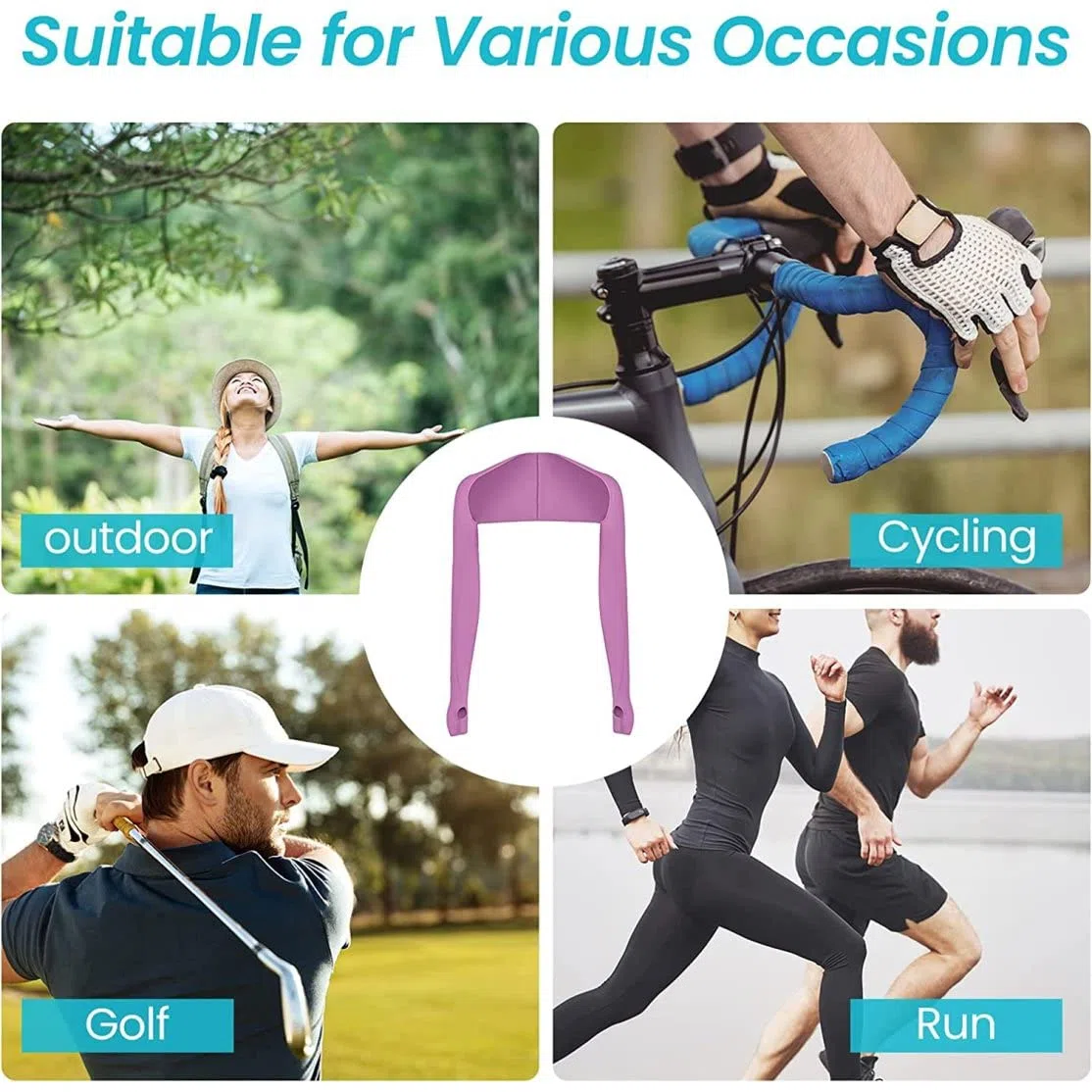 Manga de brazo de chal de 6 piezas, de refrescante de protección UV con orificio de los dedos Protección solar para hombres y mujeres Actividad al aire libre Tatuaje de tatuaje, color múltiple