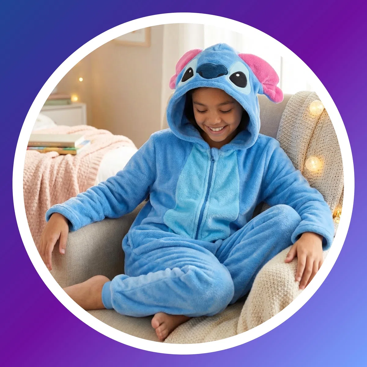 Disney Stitch Pijamas para Niñas, Pijama de Una Pieza Capucha en 3D Diseño Polar Suave, Regalo para Niñas y Adolescentes, Tallas 6 a 12 Años