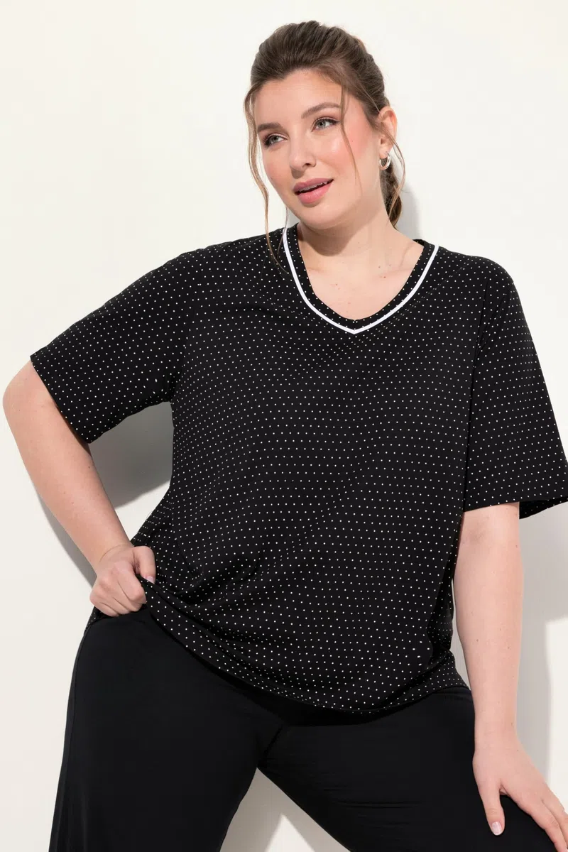 Ulla Popken Camisetas de Pijama, 2 Unidades, Lunares/Lisa, Media Manga 833661
