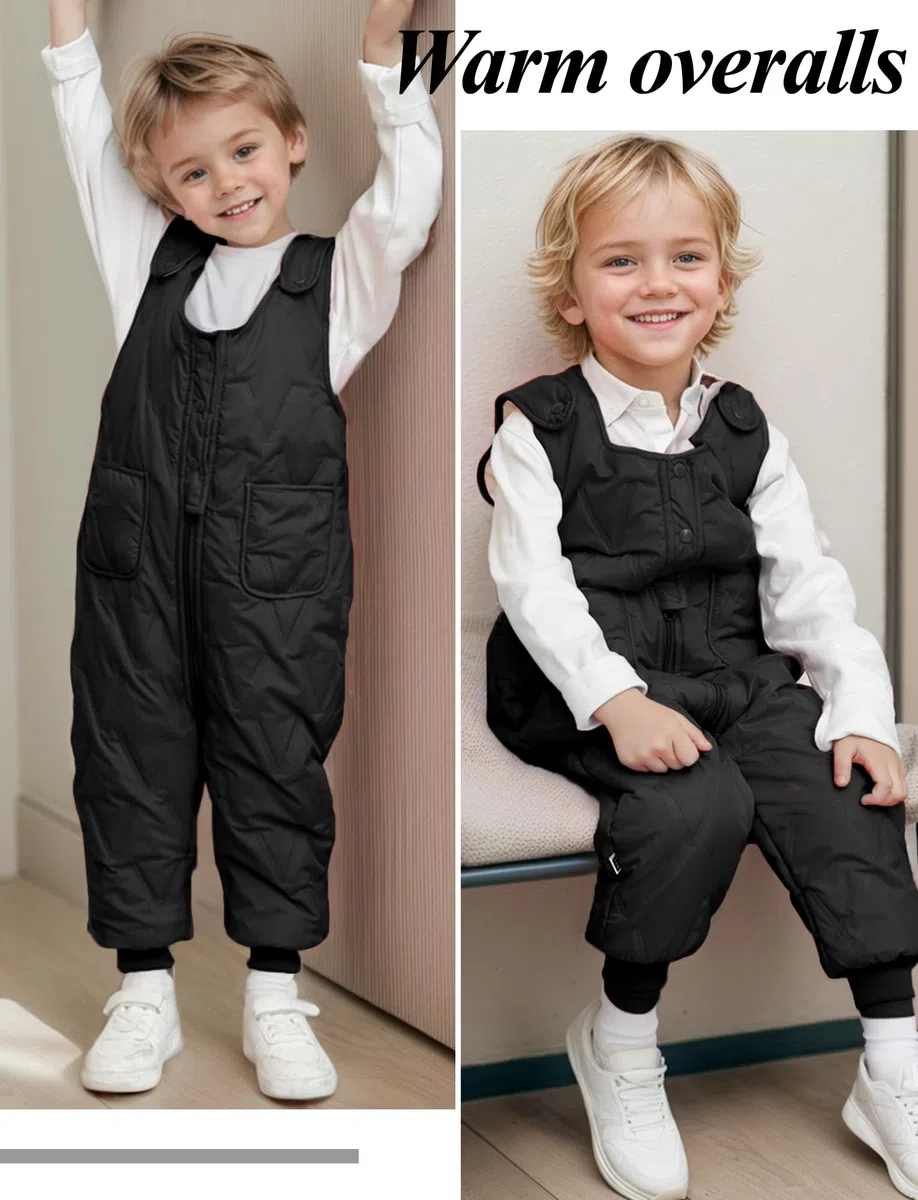 Happy Cherry - Bebé Overol Invierno Acolchado Niño Niña Mono sin Mangas Pantalones de Peto Caliente Overalls con Forro Pantalón Largo de Tirantes Grueso para Al Aire Libre - 9 Meses - 3 Años
