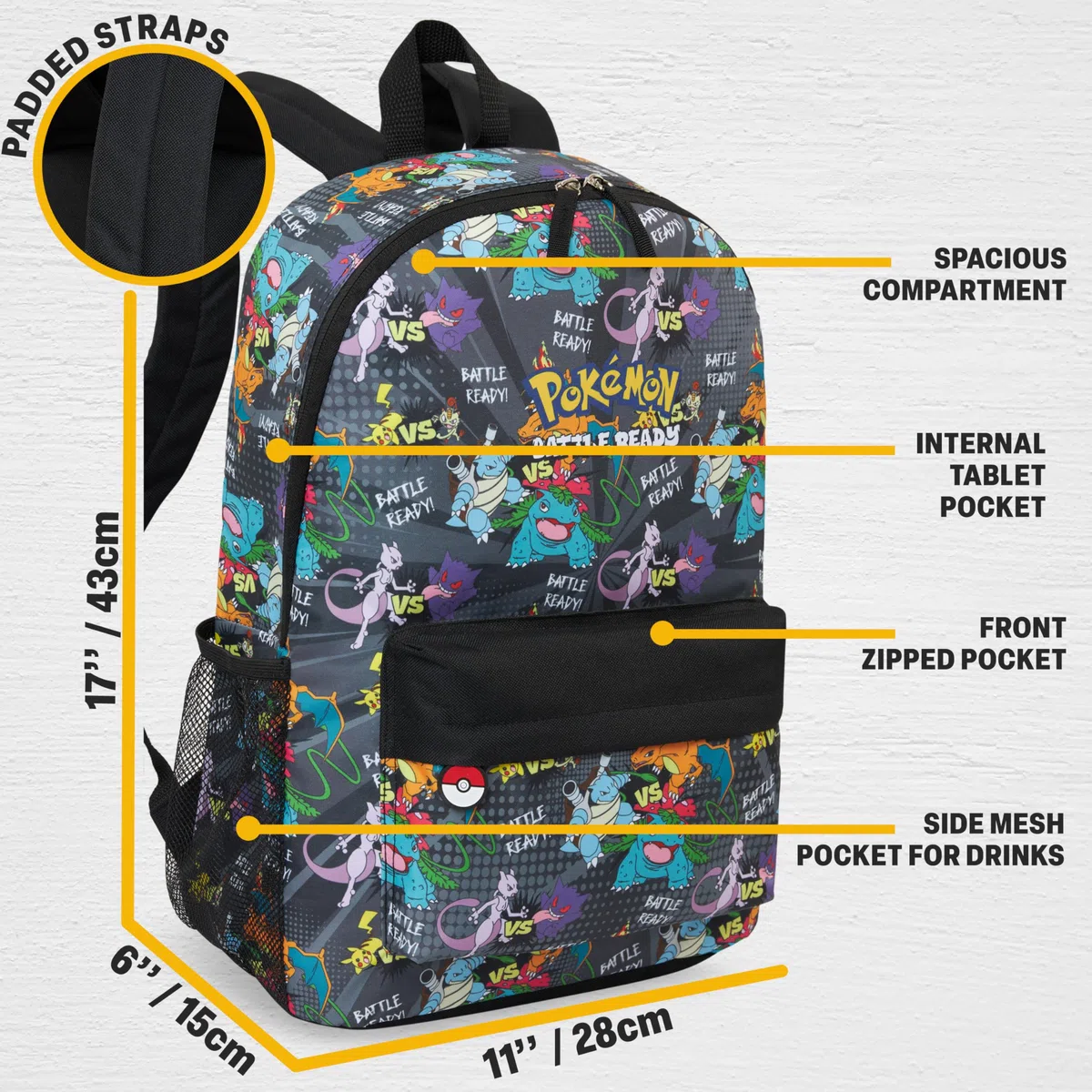 Get Trend Pokemon Mochila Niño y Botella Sin BPA 500 ml, Set Infantil, Mochila Escolar Deporte y Ocio, Idea de Regalo Niño (Multi Battle Pokemon)