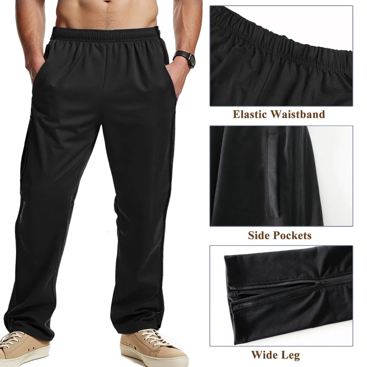 Pantalones de Chándal para Hombre Pantalones Deportivos Jogging Entrenamiento de Ocio con Cremallera Completa Pantalón de Rehabilitación Ropa Deportiva con Bolsillos